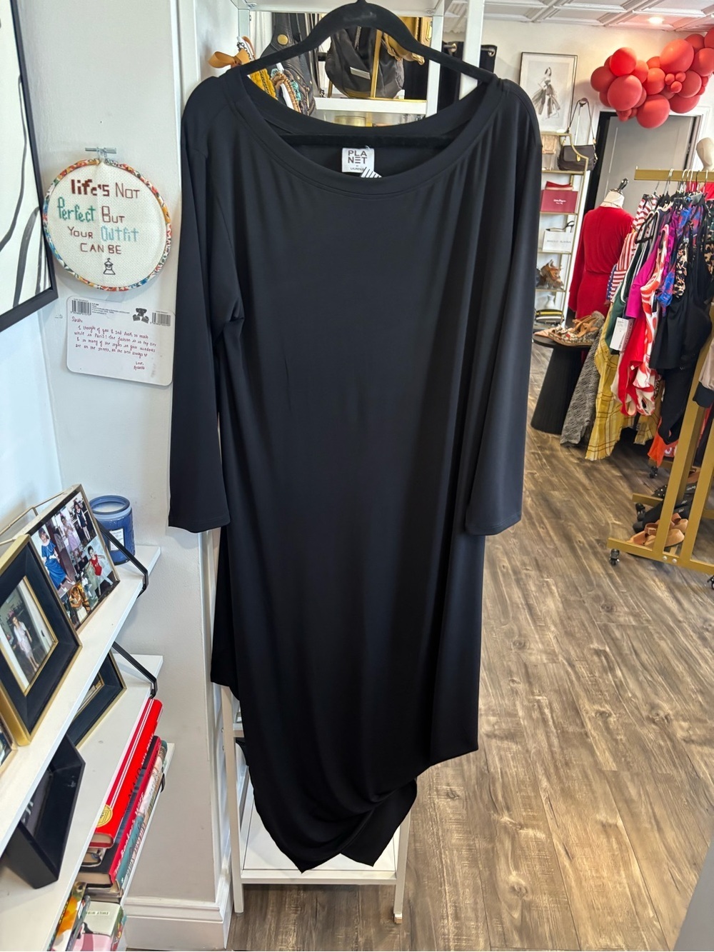 Planet by Lauren G Womens Black Long-Sleeve asymmetrical Dress